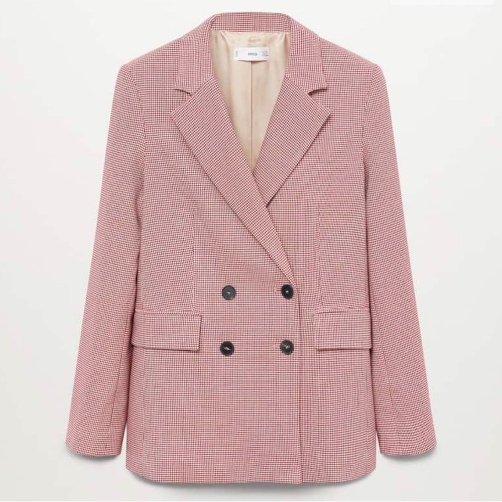 Mango Houndstooth Wool Blend Blazer